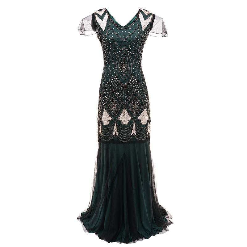 1920s Comercio exterior nuevo bordado hecho a mano con cuentas lentejuelas Amazon vestido europeo y americano banquete vestido pequeño lote