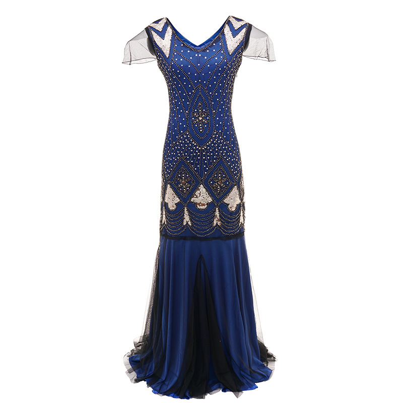 1920s Comercio exterior nuevo bordado hecho a mano con cuentas lentejuelas Amazon vestido europeo y americano banquete vestido pequeño lote