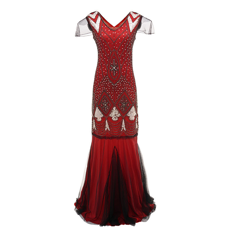1920s Comercio exterior nuevo bordado hecho a mano con cuentas lentejuelas Amazon vestido europeo y americano banquete vestido pequeño lote