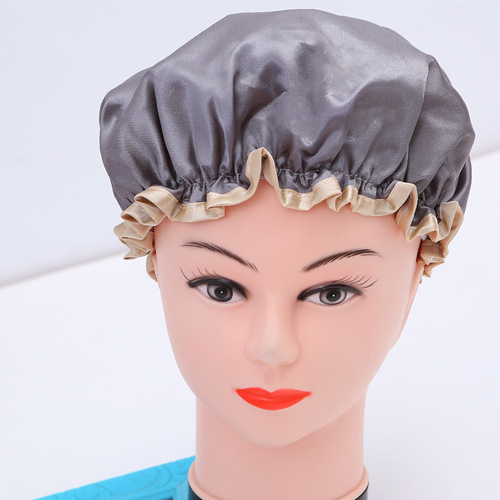 Colorful Double-layer Waterproof Shower Cap, Solid Color, Thickened Adult Kitchen Oil-proof Hat, Makeup Hair Hat, Dust-proof Hair Hat, Wholesale