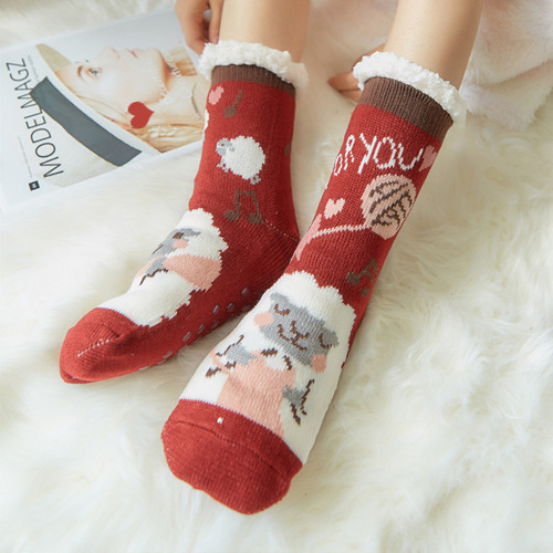 Christmas socks, home carpet floor socks, adult snow socks, women's leg covers, confinement coral velvet sleep socks, slippers socks