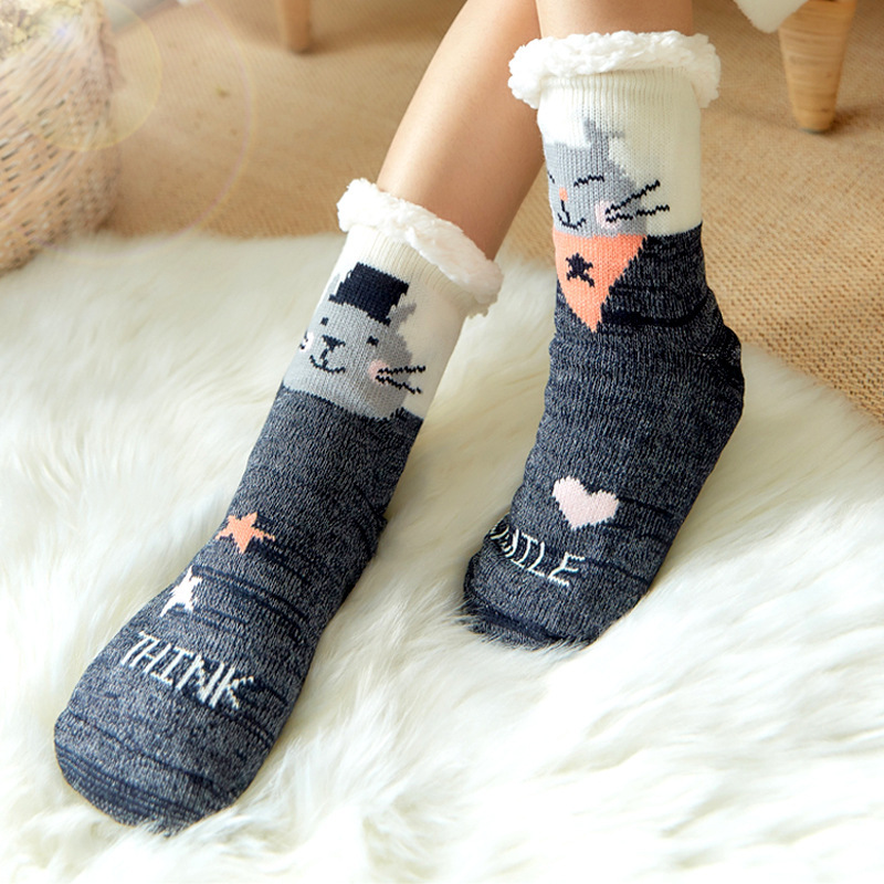 Winter Lambswool Home Floor Socks Indoor Adult Warm Non-Slip Carpet Snow Socks Slippers Socks for Women