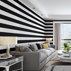 Modern minimalist black and white horizontal and vertical striped wallpaper for bedrooms, living rooms, background walls, hotels, PVC home decoration wallpaper