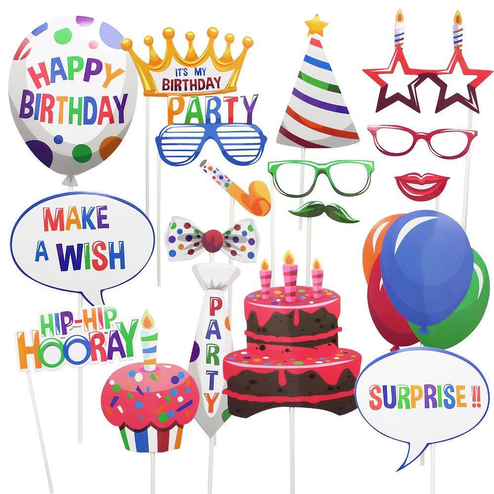 Feliz cumpleaños globo pastel vela foto cabina transfronteriza Conjunto de 18 piezas de accesorios de la foto de la torta de cumpleaños image 3