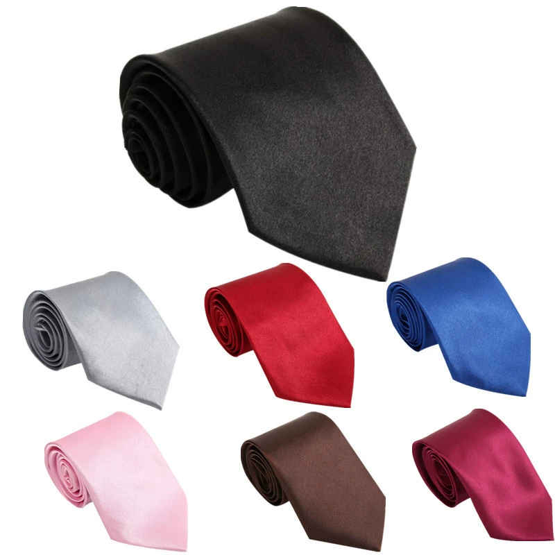 Tie (Yazhi) 8 cm Width, Handmade Business Necktie, Plain Satin Look, Multi-Color Options