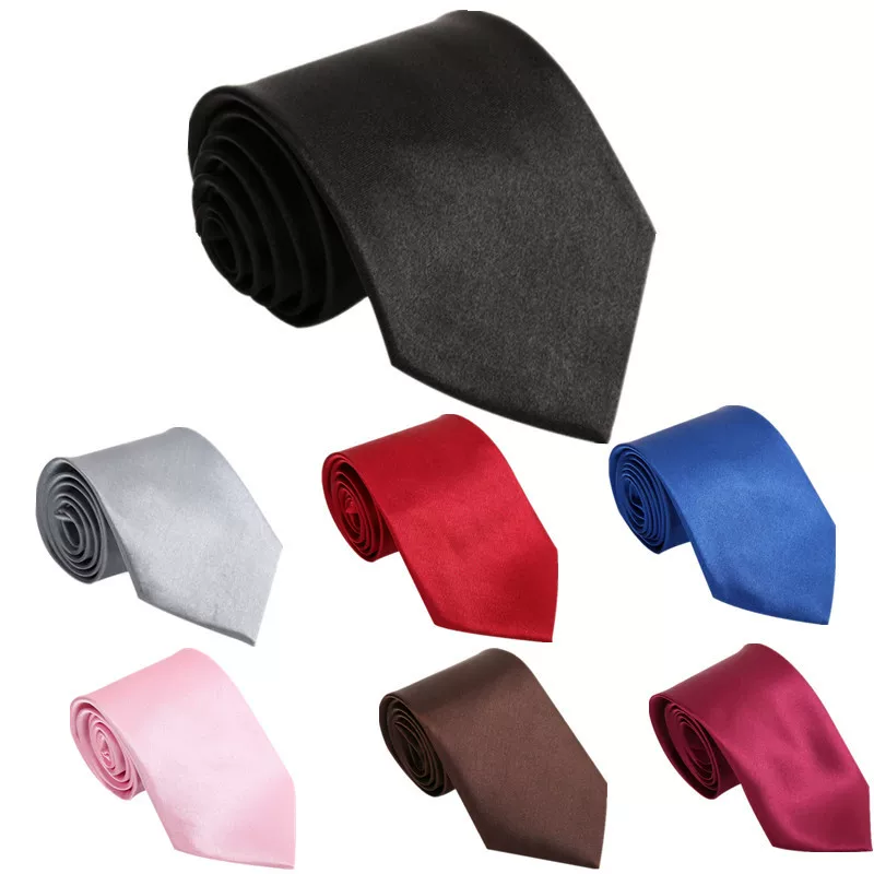 Tie (Yazhi) 8 cm Width, Handmade Business Necktie, Plain Satin Look, Multi-Color Options
