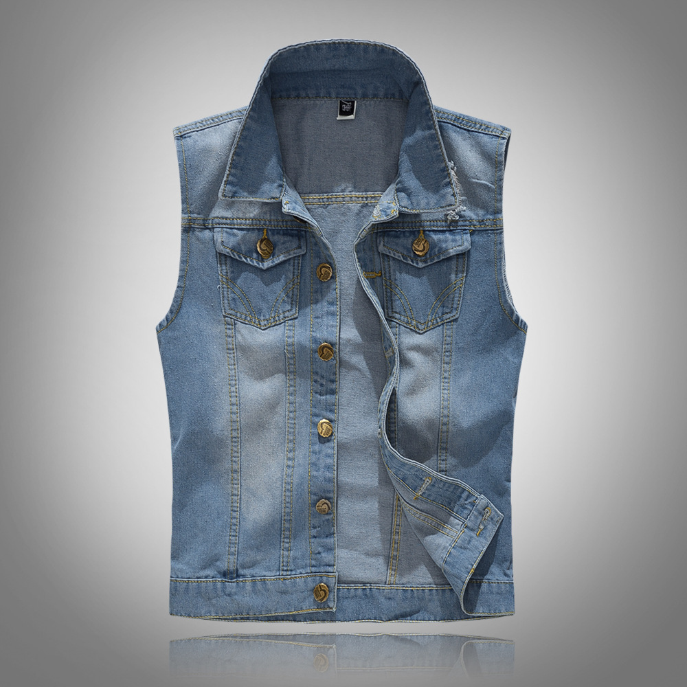 Large size Korean version of slim light blue denim vest trend men's vest waistcoat tide a generation of hair