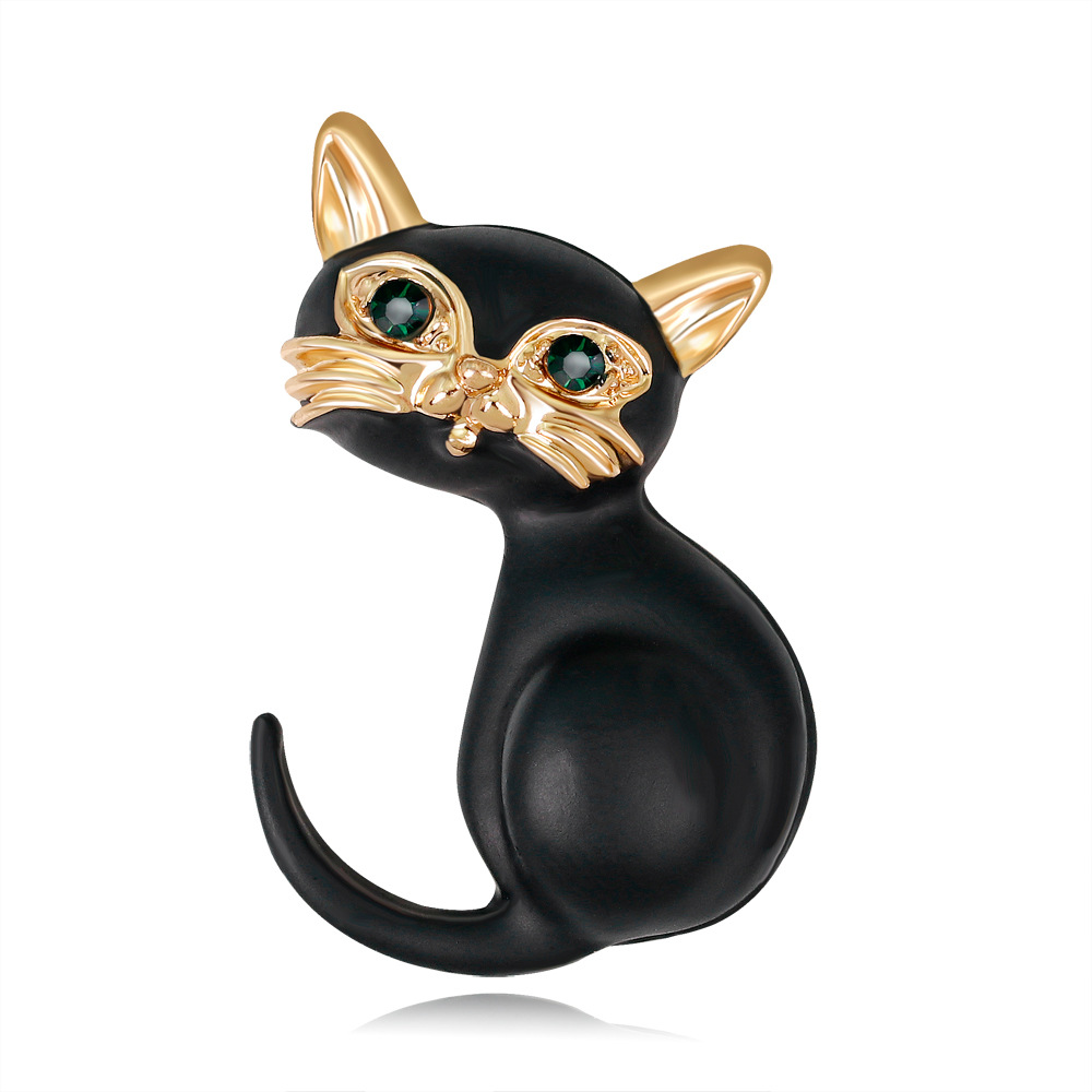 Fashion cute black cat brooch European and American personality alloy Diamond drop oil corsage danrun jewelry