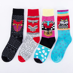 Cross-border autumn and winter new socks cat butterfly pattern socks casual fashion mid-calf trendy socks manufacturer wholesale