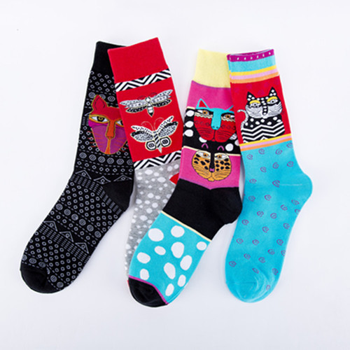Cross-border autumn and winter new socks cat butterfly pattern socks casual fashion mid-calf trendy socks manufacturer wholesale