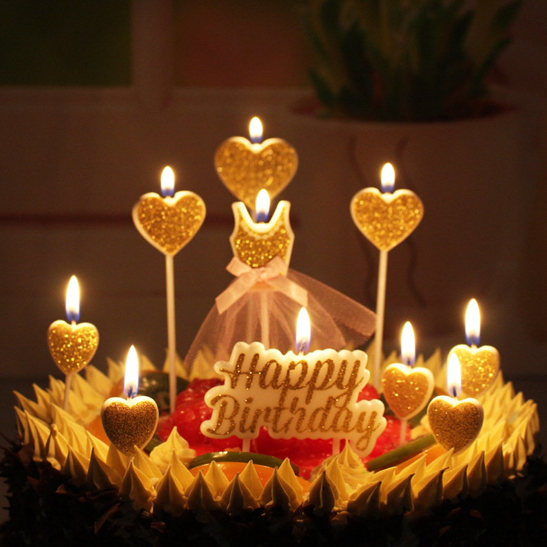 Día de San Valentín polvo de oro vela de feliz cumpleaños pastel de horneado romántico estrella de cinco puntas rosa dorado vela de amor al por mayor