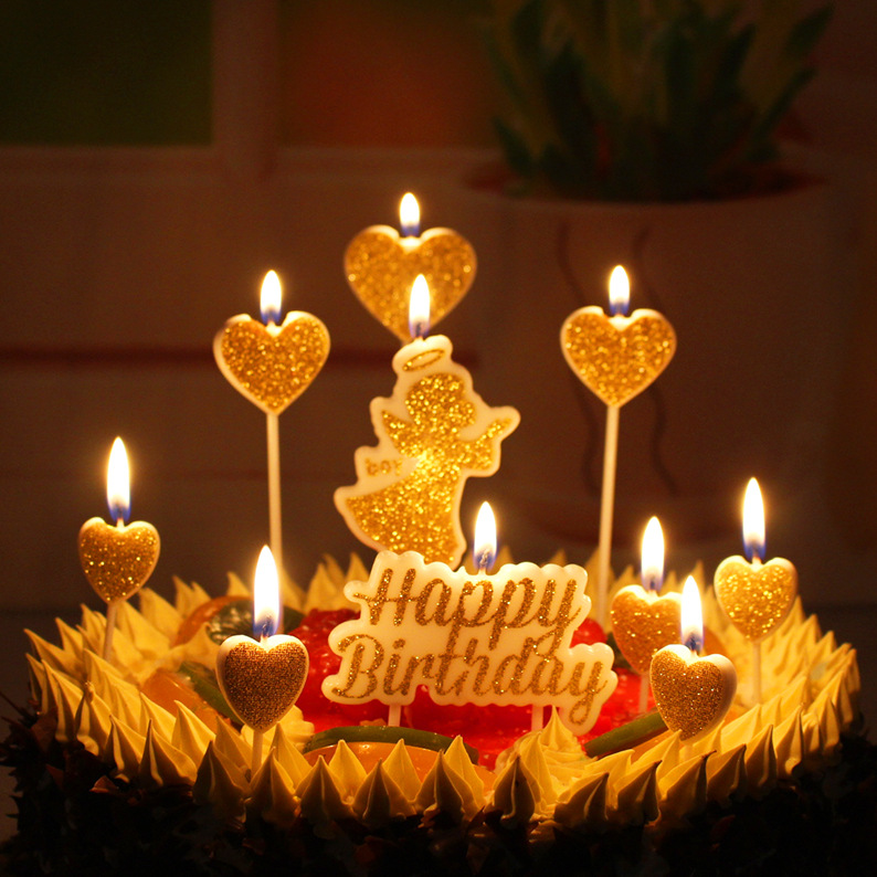 Oro Rosa bebé cumpleaños vela al por mayor letras inglesas niños adultos fiesta Ángel hornear pastel Vela decorativa