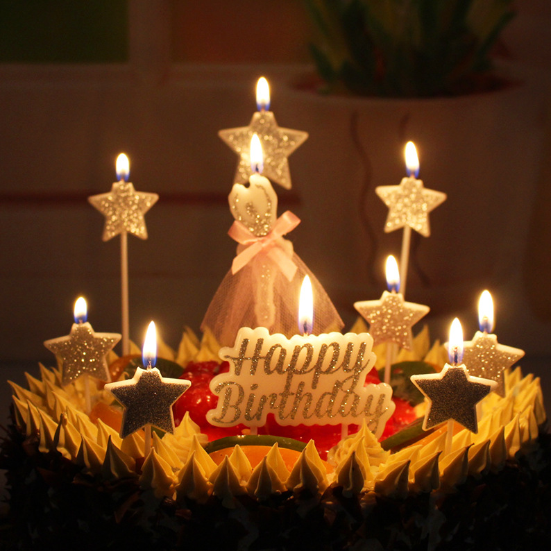 Día de San Valentín polvo de oro vela de feliz cumpleaños pastel de horneado romántico estrella de cinco puntas rosa dorado vela de amor al por mayor