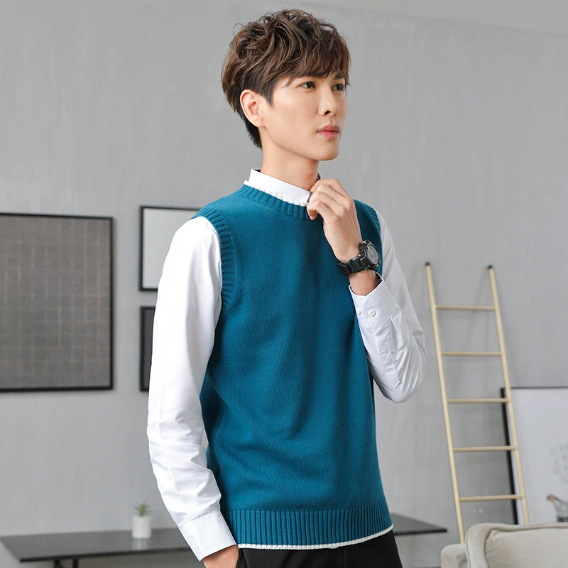 [Clearance] Свитер с круглым вырезом мужской жилет, пуловер, повседневный тонкий корейский модный жилет без рукавов мужской свитер