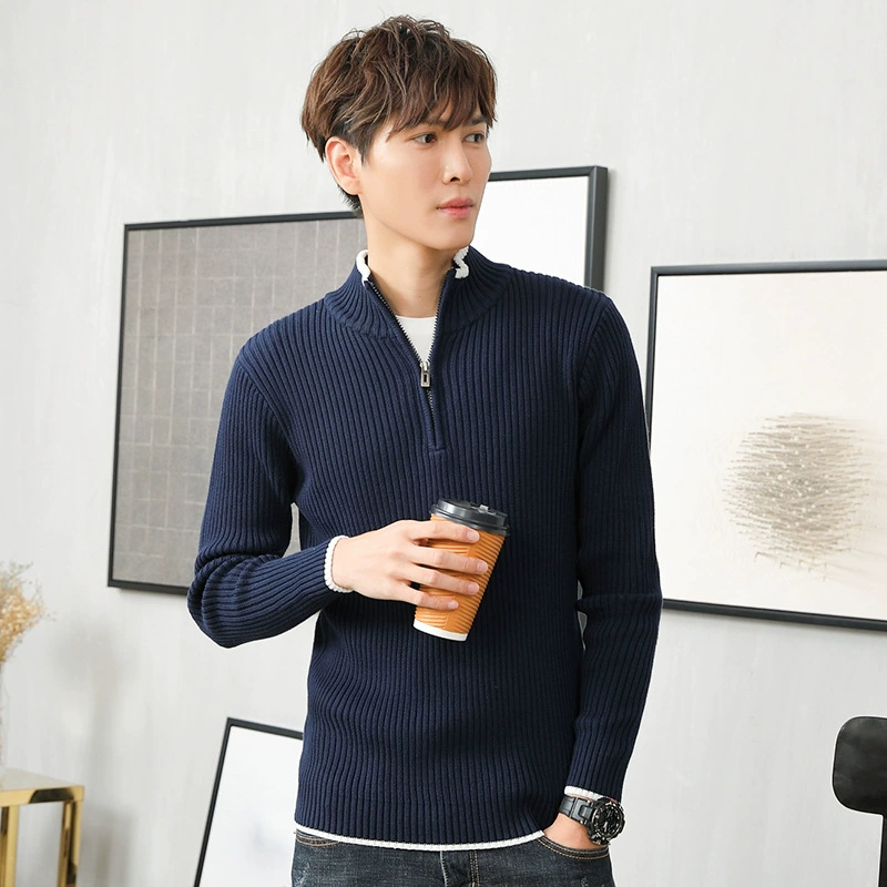 [Распродажа] Мужской свитер с высоким воротом, новый осенне-зимний пуловер на молнии в Корейском стиле, повседневный утолщенный свитер с длинным рукавом
