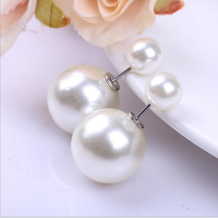 Korean version of a double earrings new fashion double-sided size pearl female earrings assorted accessories gift gift