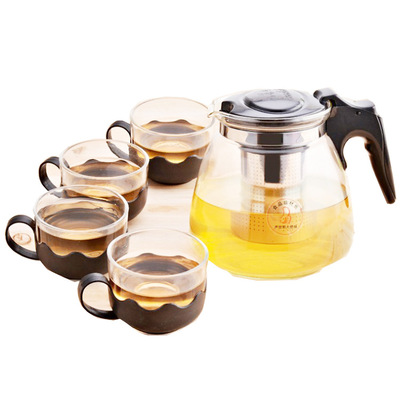 自产自销 促销礼品 耐热玻璃泡茶壶 花茶养生壶五件套 泡茶具套装|ms