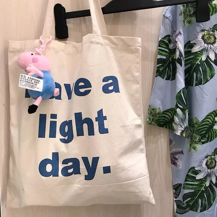 简洁唯美字母购物袋手提简约单肩包帆布袋学生袋收纳袋拎包