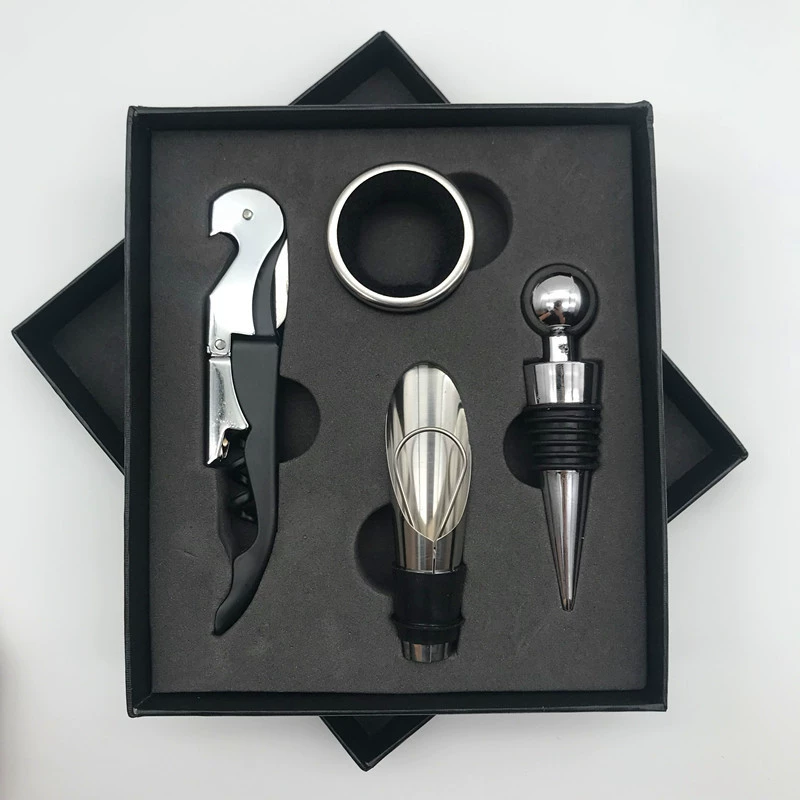 Bottle opener, set stainless steel, vacuum wine dispenser, gift box, Birthday gift, 4 piece set