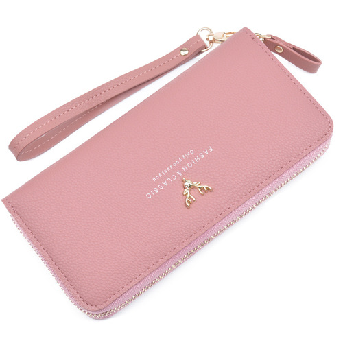New women's wallet, women's long large capacity zipper clutch, fashionable and simple pebbled coin purse, mobile phone bag