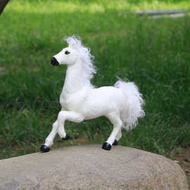 仿真白马动物模型摆件真皮毛纯手工高档工艺品饰品马桌面摆件批发