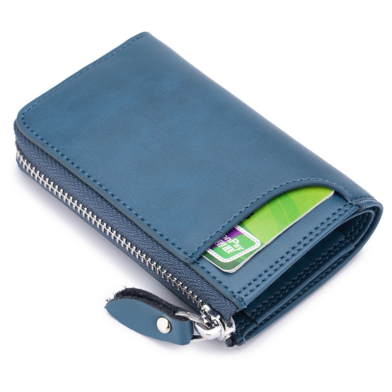 Multifuncional coche clave caso titular de la tarjeta de cremallera de los hombres vertical clave caso de cuero genuino de las mujeres pequeño monedero llavero