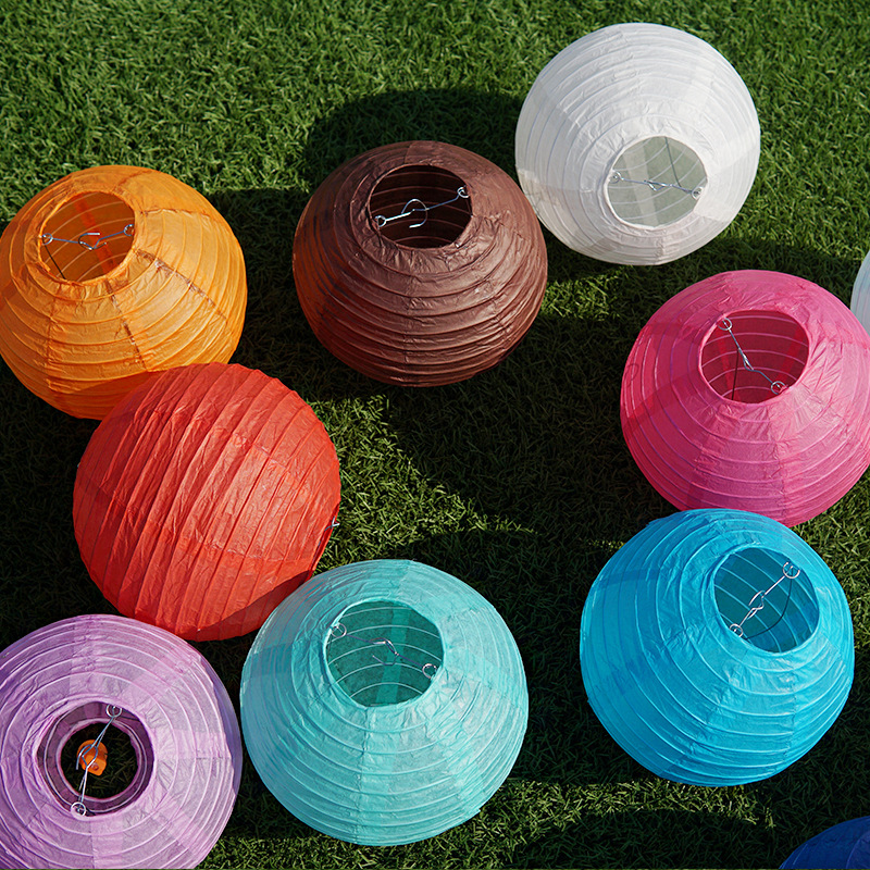 中秋纸灯笼装饰挂饰幼儿园红灯笼白色圆形彩色折叠小灯笼绘画