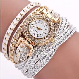 外贸新款手表镶钻绕圈手链手表 新款时尚女士麻花编织石英手表