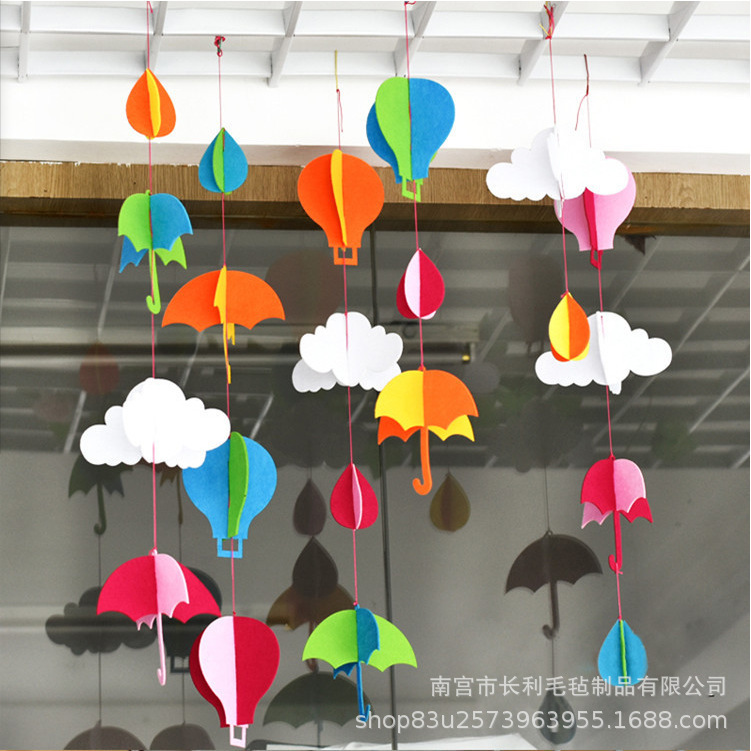 毛毡云朵热气球挂饰装饰婚礼六一节庆儿童房场地布置道具拍摄道具