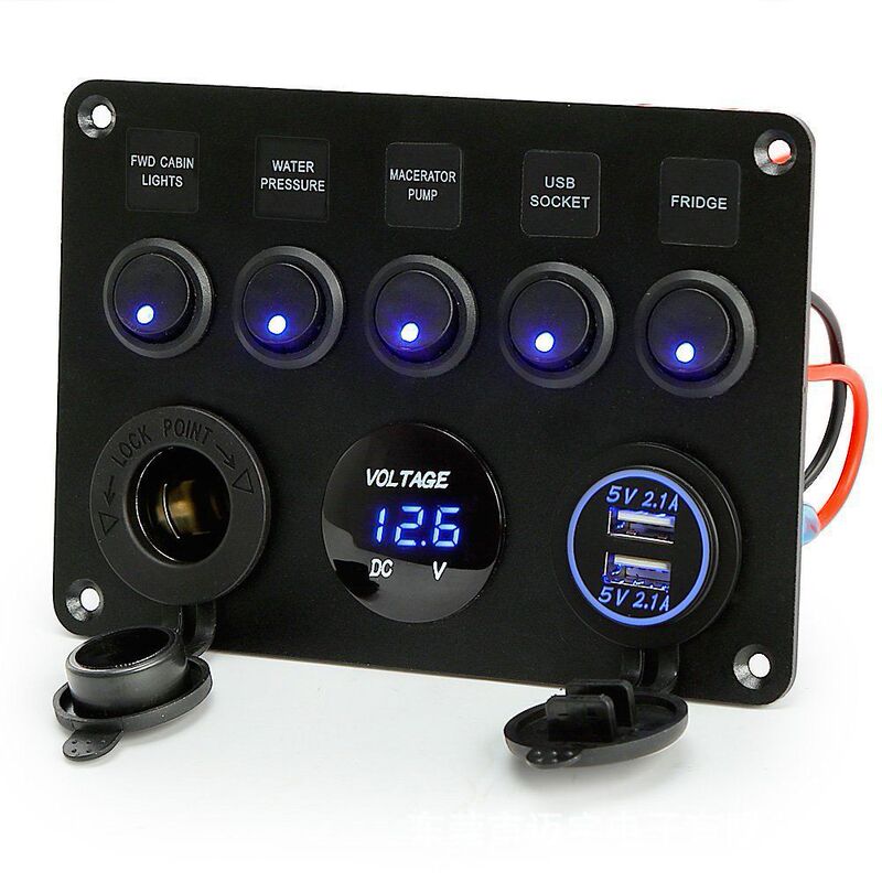 5-position cat's eye round switch panel combination USB voltmeter mother seat car modified car charger panel 12-24V
