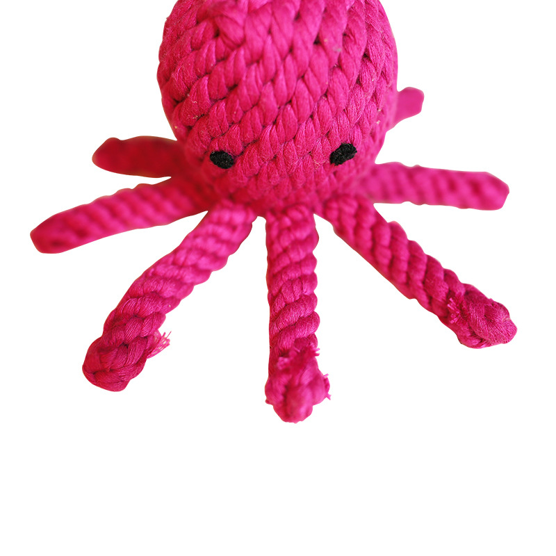 Fábrica en stock al por mayor juguete de cuerda de algodón para mascotas pulpo tejido a mano pulpo mascota perro molar mordedura de juguete
