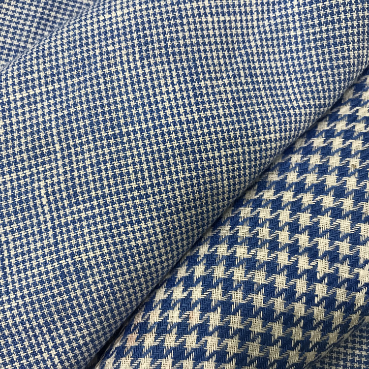 新品亚麻千鸟格 全亚麻格 纯亚麻格 西装 大小千鸟格子 女装面料