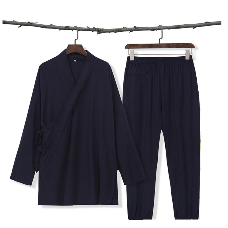 Factory direct side-open bamboo-joint hemp diagonal-open sanqing collar spring/summer tai chi outfit men's/women's cotton linen robe suit