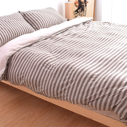 Tianzhu cotton four-piece set Japanese knitted cotton striped quilt cover sheet sheet 1.51.8 m bedding unprinted