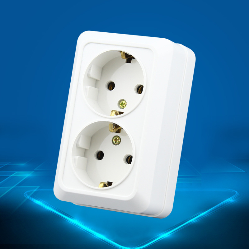 欧式二位明装墙壁插座 欧规欧标电源双插座 德式 德标16A双联插座
