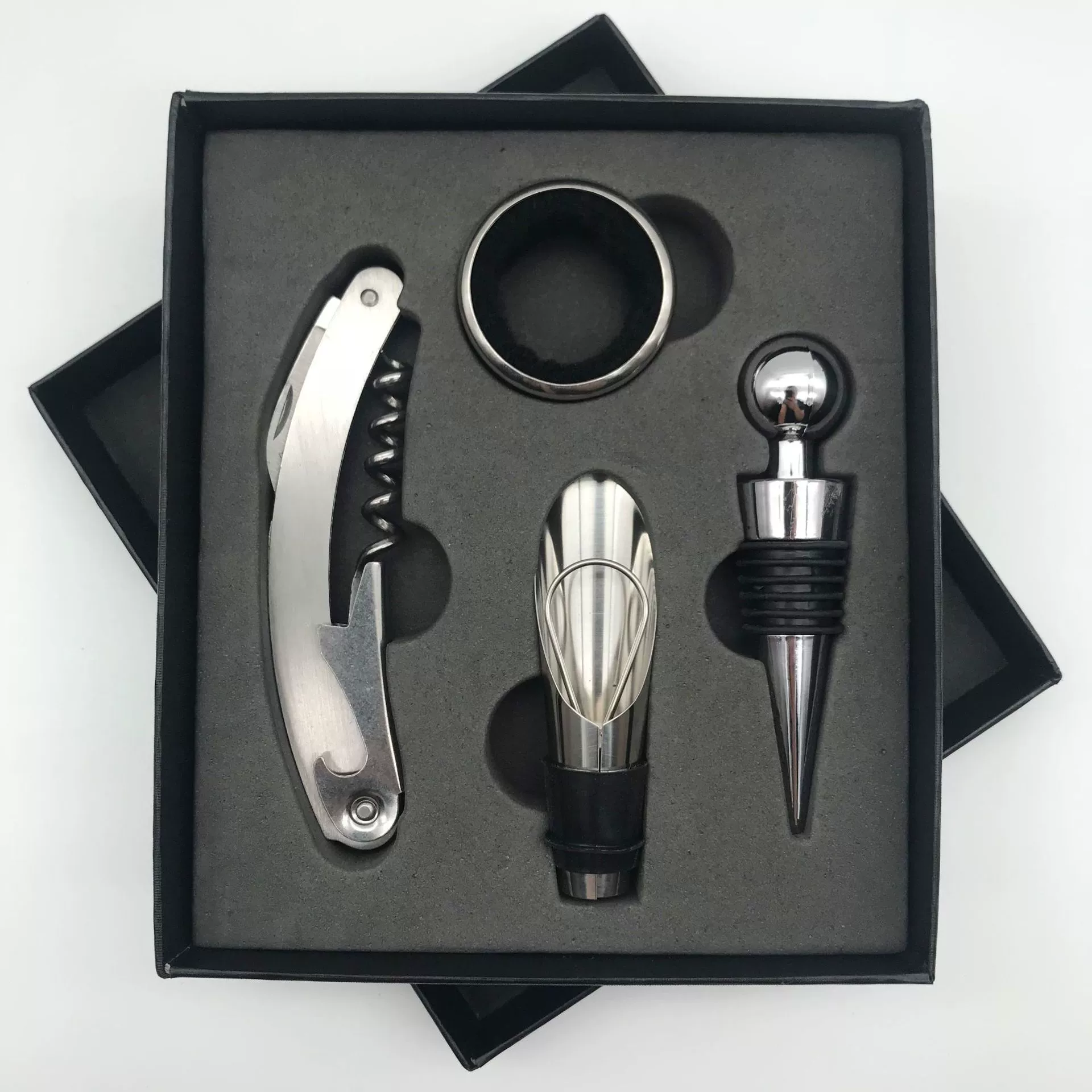 Bottle opener, set stainless steel, vacuum wine dispenser, gift box, Birthday gift, 4 piece set