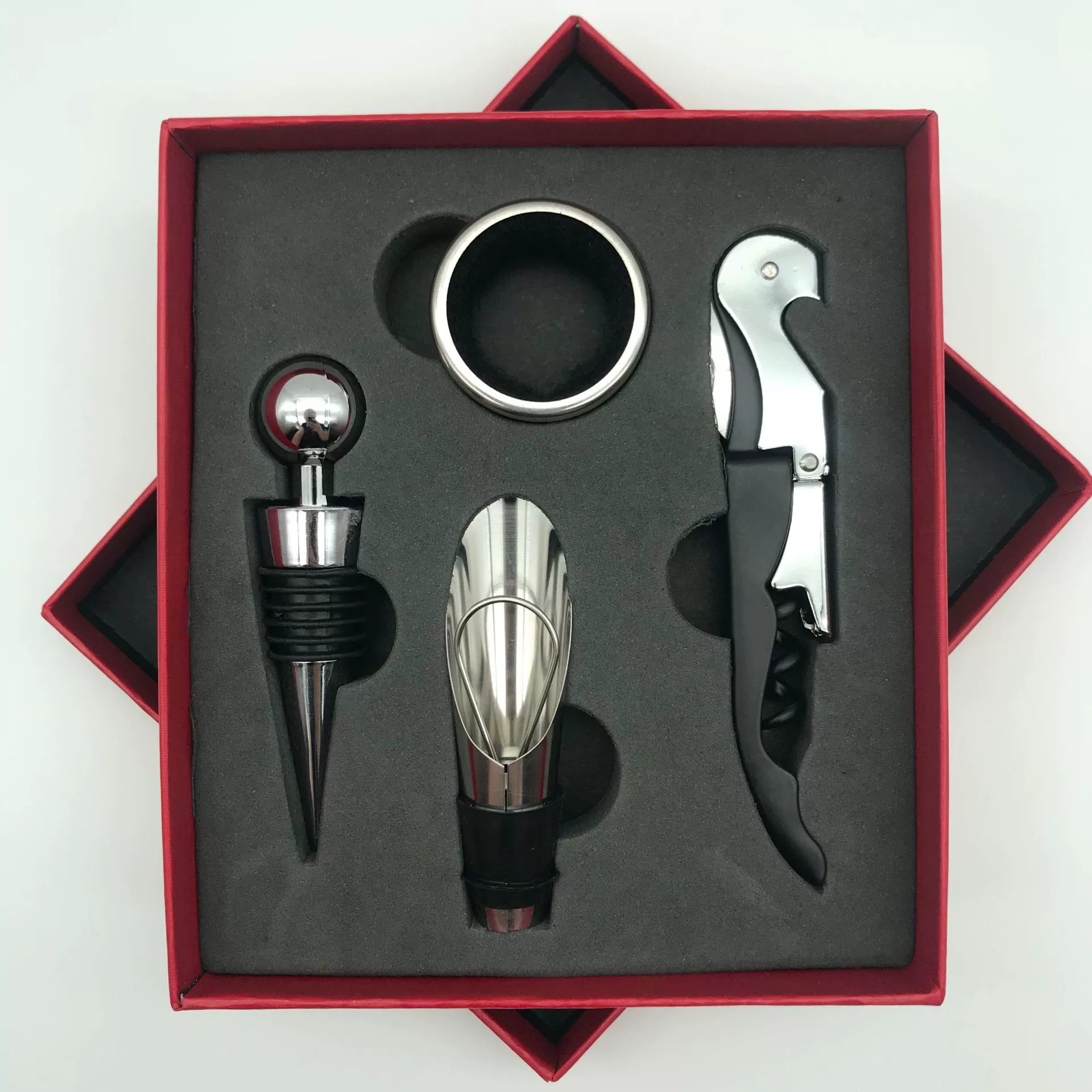 Bottle opener, set stainless steel, vacuum wine dispenser, gift box, Birthday gift, 4 piece set