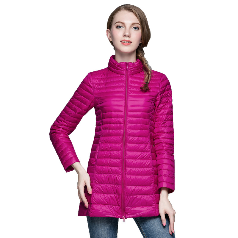 Women's Down Coat Long Slim Fit Lightweight Stand Up Collar_voghion.com