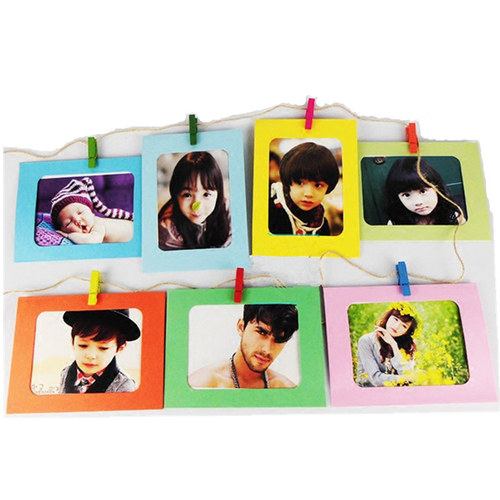 4-inch 5-inch 6-inch 7-inch postcard paper photo frames, colorful and plain, fresh and creative, jute rope clips for hanging photo walls