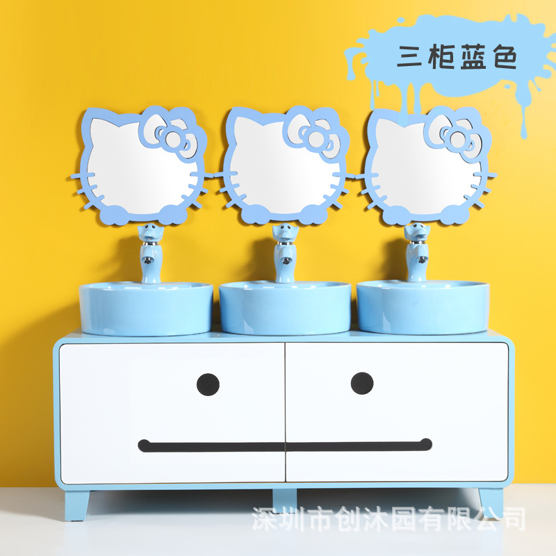 Kindergarten niños lavabo gabinete combinación doble lavabo cerámica dibujos animados lindo color baño lavabo mesa de lavado