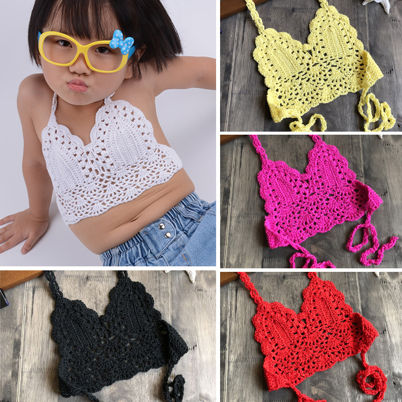 2025 Popular Kidsren's Bikini Aliexpress Beach Swimming Handmade Cotton Top Small and Medium-Sized Kidsren's Swimsuit Beach Wear