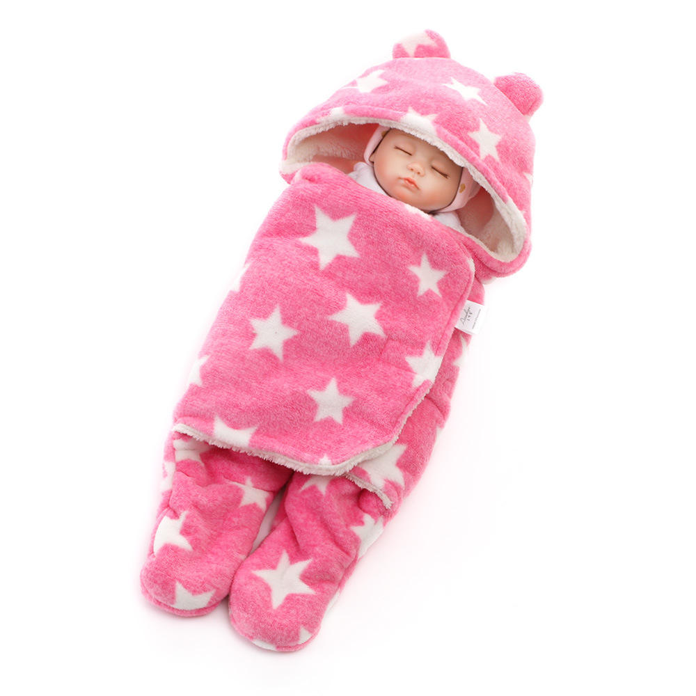 En stock al por mayor de bebé saco de dormir de otoño e invierno de dibujos animados swaddling saco de dormir Bebé espesado impreso coral polar saco de dormir