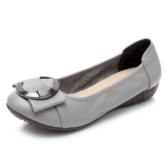 Spring and Autumn Cowhide Slip-On Shoes, Mother Shoes with Soft Soles, Comfortable Flat Single Shoes 1871
