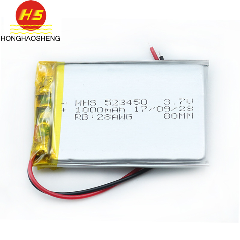 厂家供应523450 3.7V 1000MAH LED灯 智能照明灯聚合物锂电池耐用