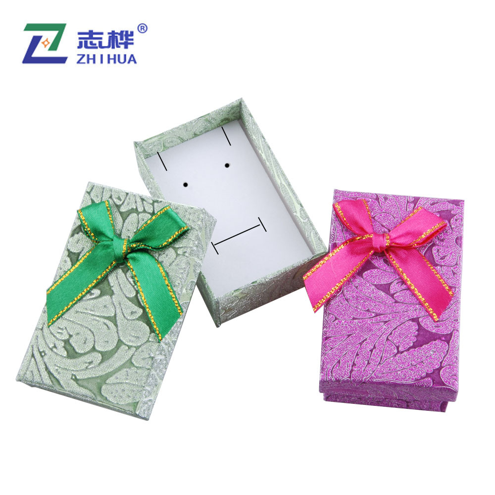 磨砂纸花纹项链首饰盒 天地盖蝴蝶彩带磨砂纸饰品盒礼品盒