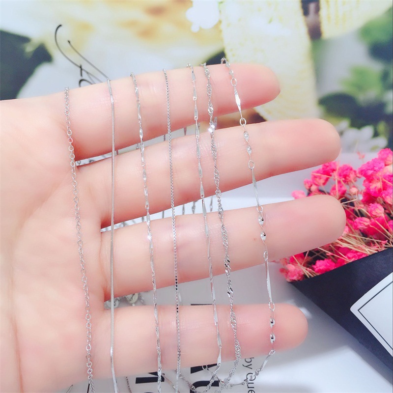 S925纯银项链女水波元宝满天星蛇骨盒子配链锁骨链吊坠银饰品