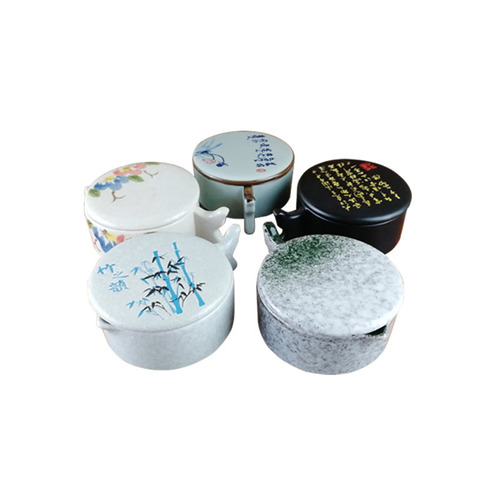 Multifunctional ceramic inkwell with lid, stationery set for storing ink, color mixing plate, ink dish, pen rest, and ink tray.