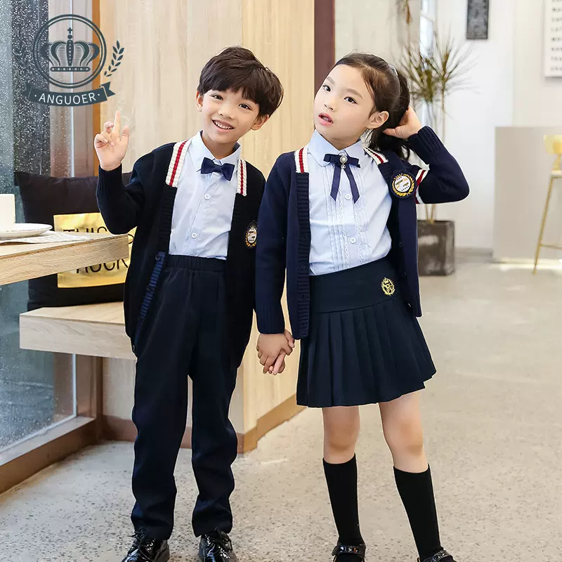 中小学生校服秋冬学院风针织毛衣三件套装幼儿园园服开衫儿童班服