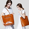 Two-color leather capacious trend one-shoulder bag, genuine leather