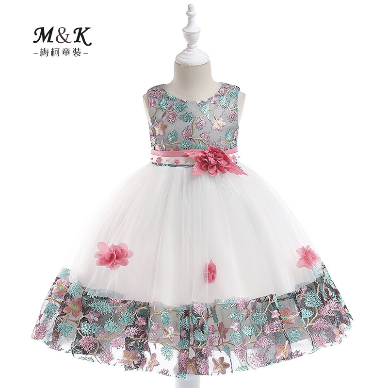 Ebay Amazon Children embroidered dress lace color matching princess dress girl flower wedding dress dress